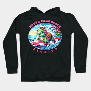 North Palm Beach Florida Girls Cute Surfing Sea Turtle Hoodie